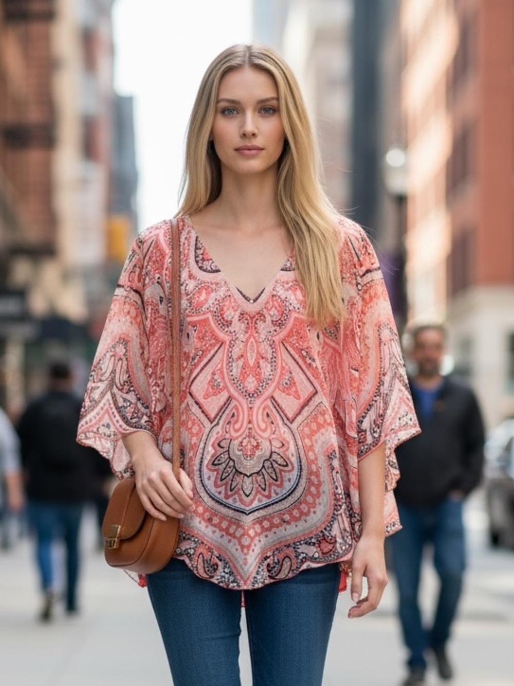 Sara Michelle Coral Paisley V-Neck Blouse